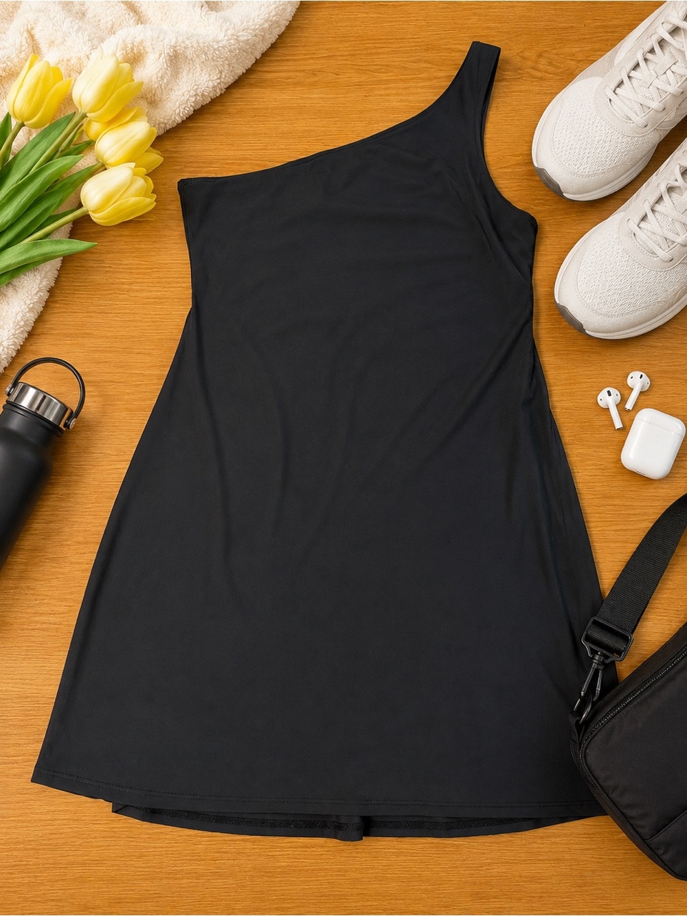 Abercrombie & Fitch black one shoulder active dress jumper built in shorts S